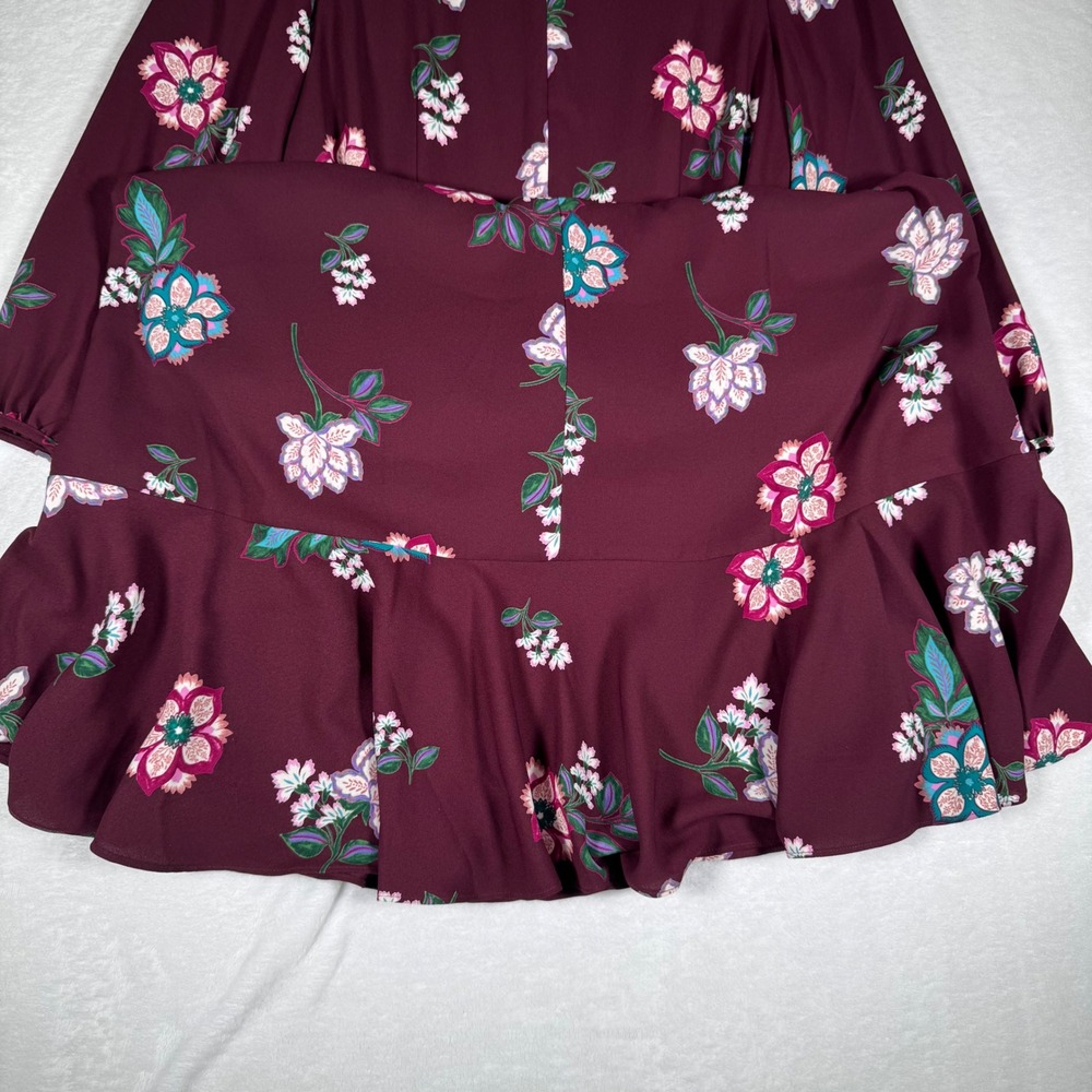 Talbots Petite Burgundy Floral Maxi Dress‎ V-Neck Ruffle Hem 8P VN5084 - Picture 5 of 11